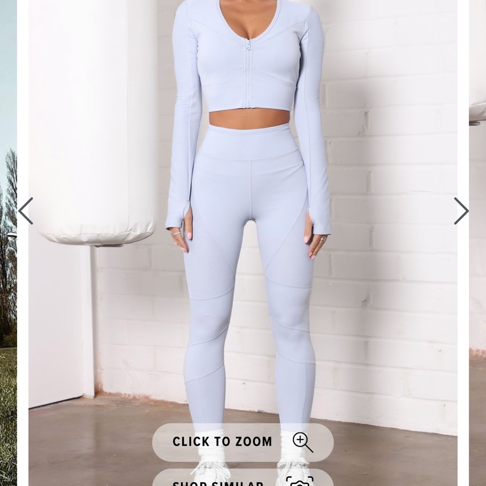 Light blue tight fitting exercise two piece set